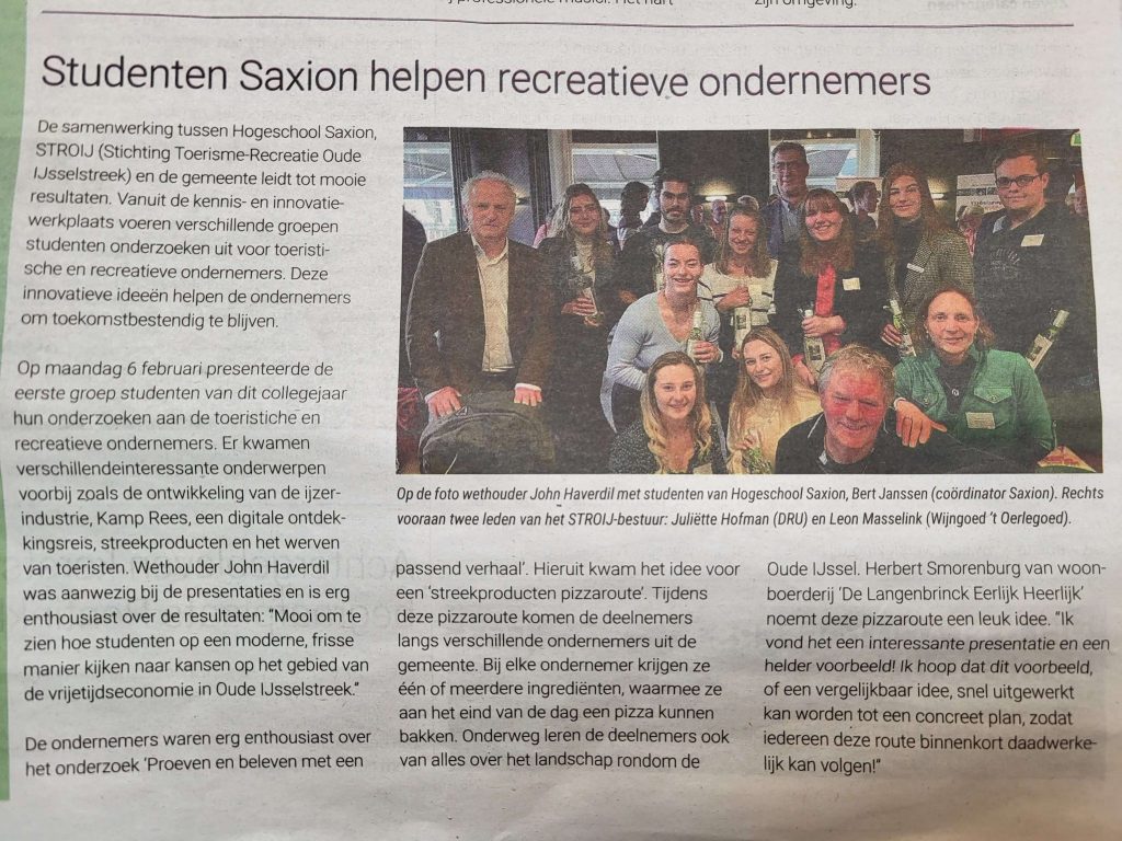 Artikel Saxion student Gelderse Post Smaakacademie Achterhoek